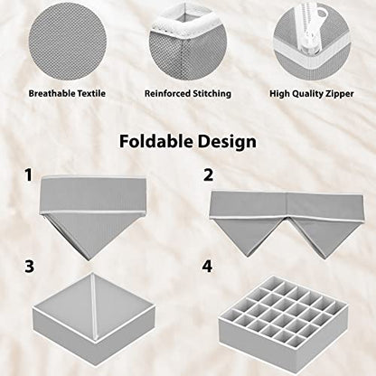 Simple Houseware 4-Pack Drawer Organizer Set for Underwear/Socks/Bra, Gray | Closet Dividers for Underwear, Socks, Bras, Scarves, Ties - Foldable Non-Woven Storage Boxes