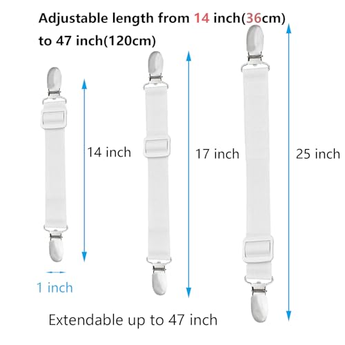10 pcs Adjustable Bed Sheet Straps,Bed Sheet Clips, Elastic Bed Fitted Sheet Holder from 14 to 47 Inch,Couch/Sofa Cover Straps,Sheet Fastener Suspenders,Fitted Sheet Straps Clips,White