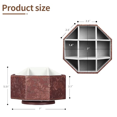 360° Spinning Remote Control Holder,Pen Caddy,Studio Art Supplies Organizer | PU Leather Swivel Office Desk Nightstand Storage Box for Media Controllers,Makeup Brush,Glasses,Decorations for Living Room