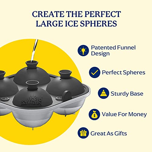 Large Silicone Premium Ice Trays, 2-Pack Combo, 2 Inches Big Cubes & 2.5 Inches Sphere Ice Molds - BPA Free, Craft Ice Maker for Gifting, Whiskey, Cocktails, Easy Release - Gray