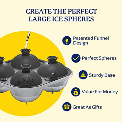Large Silicone Premium Ice Trays, 2-Pack Combo, 2 Inches Big Cubes & 2.5 Inches Sphere Ice Molds - BPA Free, Craft Ice Maker for Gifting, Whiskey, Cocktails, Easy Release - Gray