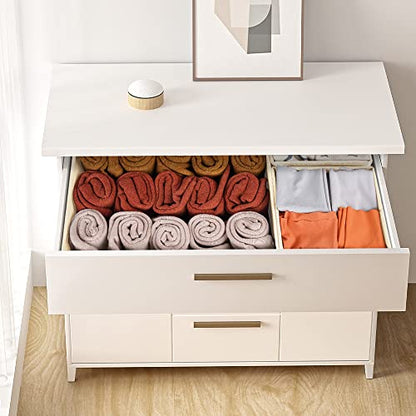 Drawer Organizer Clothes 12 Pack, Dresser Organizer for Nursery Bedroom Closet Organization and Storage - Baby Clothes Organizer Bins - Drawer Divider for Sock Underwear Bra Ties (Beige)