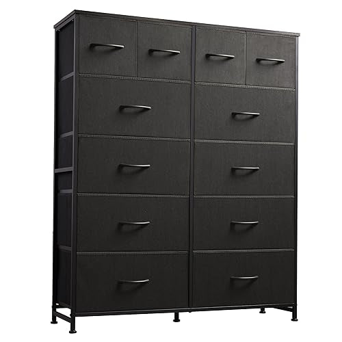 12 Drawer Tall Black Fabric Dresser Bedroom Storag... (Charcoal Black | Engineered Wood)