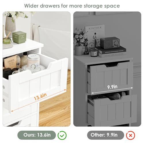 FOTOSOK Bathroom Cabinet, Bathroom Storage Cabinet with 5 Drawers, White | Narrow Bathroom Storage with Cut-Out Handles, 11.8” x 15.7” x 40.1”, Slim & Small Floor Cabinet for Laundry/Hallway
