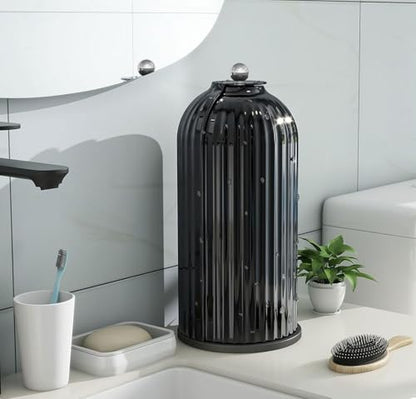 Toothbrush and Toothpaste Holders with Cover, Solid Black | Waterproof and Dustproof, 360° Rotating Base, Smooth Sliding Door, 3 Slots, for Bathroom Countertop