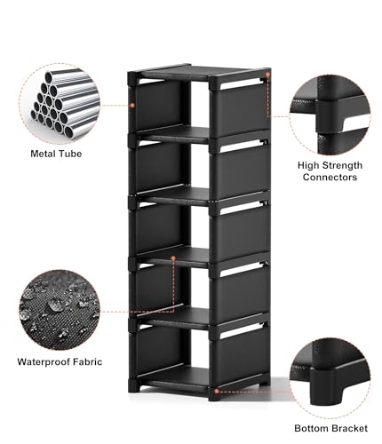 6-Tier Narrow Shoe Rack, Vertical Small Space Shoe Organizer, 9.84" Compact Slim Shoe Shelf for Closet & Entryway, Sturdy & Tool-Free Assembly, Adjustable Height for Boots