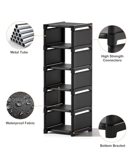 6-Tier Narrow Shoe Rack, Vertical Small Space Shoe Organizer, 9.84" Compact Slim Shoe Shelf for Closet & Entryway, Sturdy & Tool-Free Assembly, Adjustable Height for Boots
