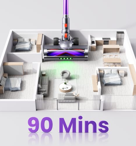 90Mins Cordless Vacuum Cleaner,Upgraded 650W 55KPA Cordless Stick Vacuum with Smart Display,1.8L Cup,V-Shaped Anti-Tangle Brush,Wall Mount Charging,Self-Standing Vacuum Cleaners for Home,Floor,Carpet