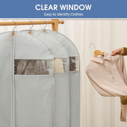 Dress Bags for Gowns, 65'' Long Garment Bags for Hanging Clothes, Dress Garment Bag, Grey Dress Cover with Clear Window for Dresses, Coats, Uniforms - 2 Pack
