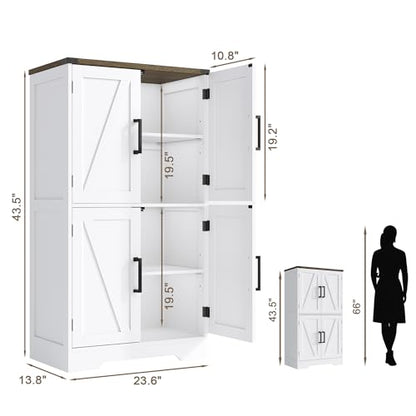 Farmhouse Bathroom Floor Cabinet with Adjustable Shelves | 13.78"D x 23.62"W x 43.46"H, Freestanding Kitchen Pantry Cabinet, Cupboard for Living Room, Dining Room, White