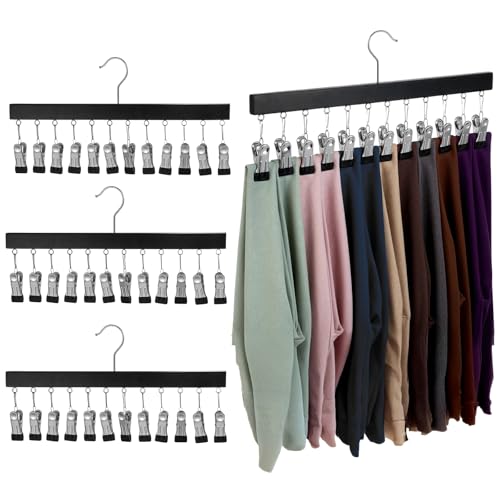 Legging Organizer for Closet Hanging 4 Pcs Pant Legging Hanger with 12 Clip | For Closet,Hold 48 Pants, Jeans, Hats, Shorts, Socks, 360° Rotating Space Saving Hanging Clothes Organizer for Closet Storage