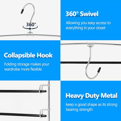 Pants Hangers 4 Pieces,5 Tier Closet Organizers and Storage Clothes Hanger,Hangers Space Saving with Swing Arm,Multiple Metal Hanger Clothes Organization for Pants Trousers Jeans Leggings Slacks
