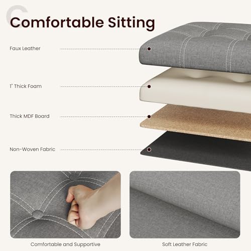 Storage Ottoman, Small Ottoman Foot Rest, Ottoman with Storage, Grey | Ottoman, 15-Inch Foldable Design with Hidden Storage & Padded Seat, Ideal for Dorm, Living Room & Bedroom