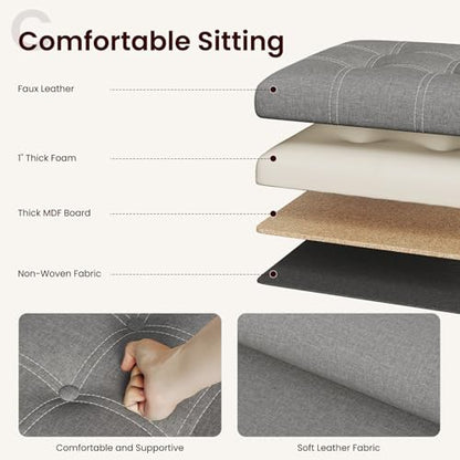 Storage Ottoman, Small Ottoman Foot Rest, Ottoman with Storage, Grey | Ottoman, 15-Inch Foldable Design with Hidden Storage & Padded Seat, Ideal for Dorm, Living Room & Bedroom