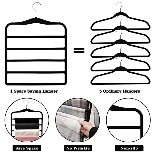 Closet Organizers and Storage, 3 Pack Velvet Pants-Hangers-Space-Saving | Non Silp 5 Tier Scarf Jeans Closet Organizer, Dorm Room Essentials for College Students Girls Boys Guys, Home Storage