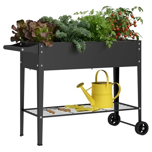 Elevate 32" Tall Raised Garden Bed with Wheel,Plan... (Black | Galvanized)