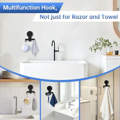 Stainless Steel Suction Cup Razor Holders Hooks for Shower, 3 Pack Metal Removable Towel Hooks for Bath Robe Loofah Wreath Hook for Hanging.