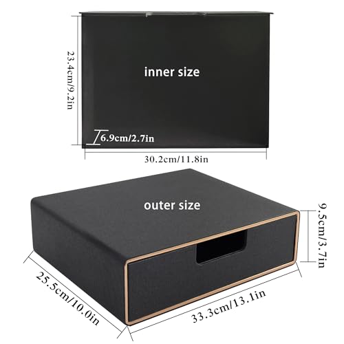 Stackable Organizer Drawer PU Leather Classic Handmade,Organize Home Office Desk Accessories and Sort Letter-Size Paper/a4 Document,Desk Caddy with Drawers Storage Box,13.1x10x3.7inches,Black