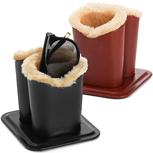 ZOOFOX 2 Pack Double Eyeglasses Holder, Plush Lined Leather Glasses Stand Case for Desk or Nightstand
