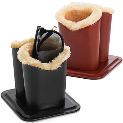 ZOOFOX 2 Pack Double Eyeglasses Holder, Plush Lined Leather Glasses Stand Case for Desk or Nightstand