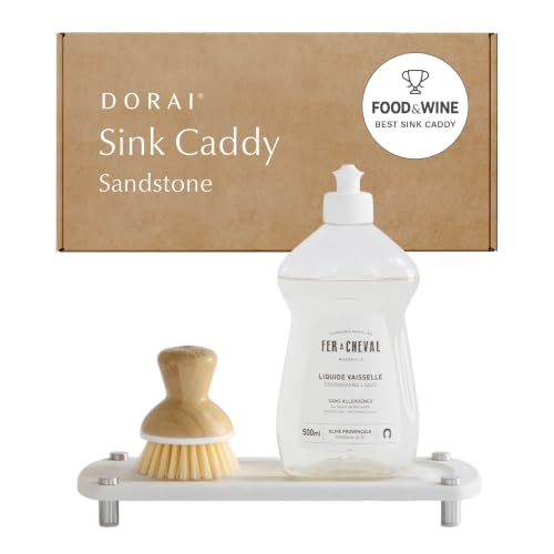 Dorai Home Stone Kitchen Sink Caddy - Diatomaceous Earth Sink Tray with Stainless Steel Feet, Water-Absorbing Countertop Organizer for Kitchen or Bathroom - Sandstone