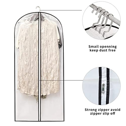 Hanging Clothes Storage with 4" Gusseted Garment Covers (Set of 6) - Clear Suit, Gown, Long Coat, Dress Protectors for Closet - 24"x 50"x 4" / 6 Pack