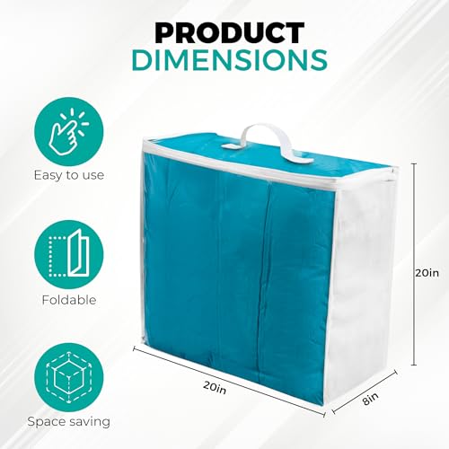 Clear Plastic Storage Bag (3-Pack) 20x20x8 - Zipper, Blankets | Breathable Non-Woven Sides, Foldable, Comforters, Bedding, Clothes, Sweaters, College, Dorm, Packing