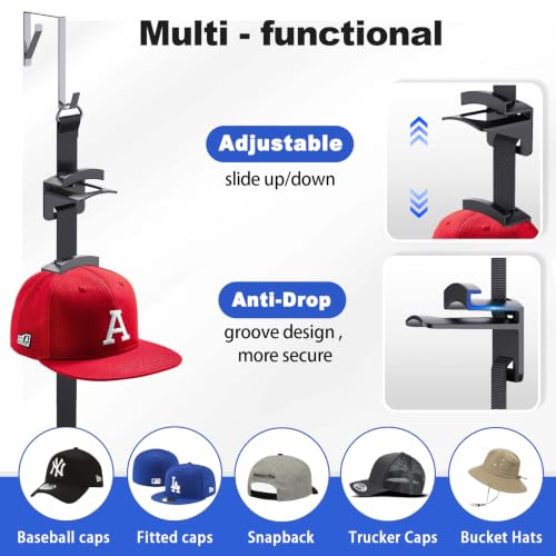 Hat Rack for Door - Two-Way Hanging Caps with Display Hooks and Hanger, Hat Organizer for Baseball Caps, Over the Door Hat Storage Organizer for Bedroom, Entrance or Garage Doors - 2 Packs