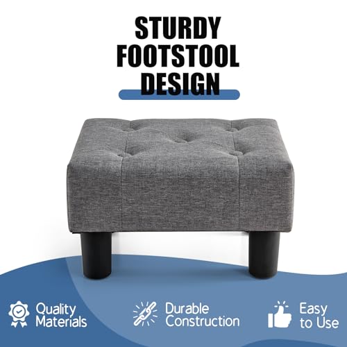 BRIAN & DANY Small Foot Stool, Linen Foot Stools with Legs, Stable Small Footstool for Living Room, Gray