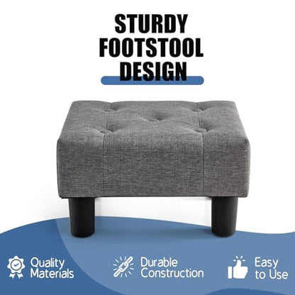 BRIAN & DANY Small Foot Stool, Linen Foot Stools with Legs, Stable Small Footstool for Living Room, Gray