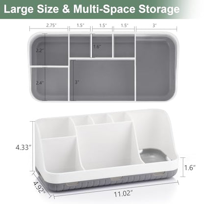 Toothbrush Holders for Bathrooms Countertop Organizer - Kids Electric Toothbrush and Toothpaste Holder Detachable 7 Slots Tooth Brush Organization Bathroom Accessories Storage Vanity, White