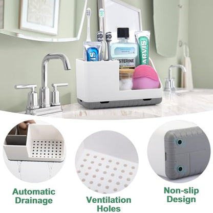 Toothbrush Holders for Bathrooms, Toothbrush and Toothpaste Holder (Grey) | Easy To Clean, Drainage, Non-Slip, Detachable, Kids Electric Toothbrush Organizer for Bathrooms Countertop Organizer
