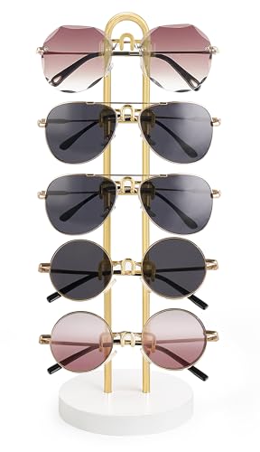 Mkono Sunglass Holder Organizer, Metal Glasses Stand Display Storage 1 Pack | Space-Saving, Holds 5 Eyewear Pairs, Easy Access, Easy to Assemble, for Table Desk Countertop Dresser Bedroom Room Decor