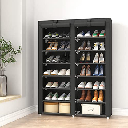 7-Tier Shoe Storage Organizer with Dustproof Cover... (Black)