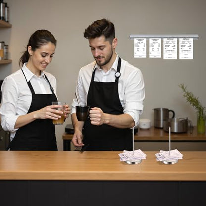 2 Pieces 24-inch Aluminum Sliding Restaurant menu Clip Rails with 2 Receipt Clip pins, Suitable for Restaurants, cafes, Kitchens, Offices, bar memo Organizers