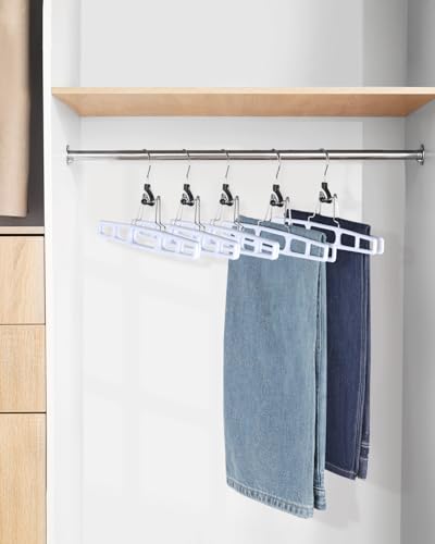 12 Pack Pants-Hangers Skirt-Hangers, Plastic Pant-Hangers-for-Women Men, Pants-Hangers-Space-Saving, Clamp Hangers-for-Pants Jeans Shorts Tie Belt