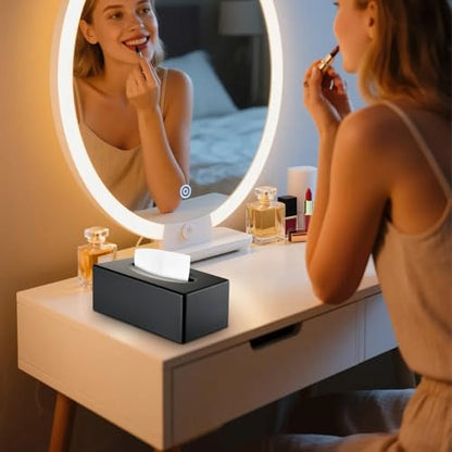 Tissue Box Cover, Rectangle Facial Tissue Holder with Bottom, Decorative Storage Organizer Box for Bathroom Vanity, Countertops, Dressers, Night Stand, Parlors and Offices - Matte Black
