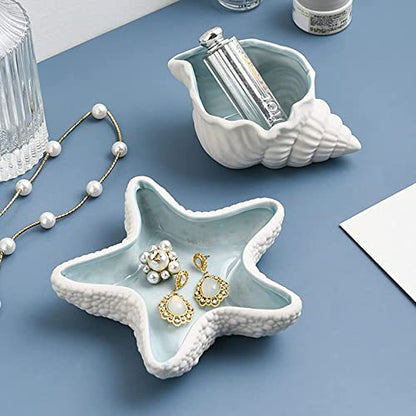 Starfish Ceramic Jewelry Dish Tray, Ring Holder and Trinket Tray for Rings | Decorative Jewelry Holder for Earrings, Necklaces and Keys, Beach Decor, Coastal Decor, Ocean Decor and Gift for Women