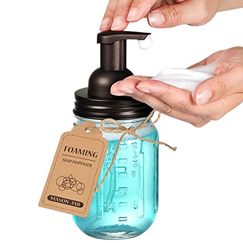 Amolliar Mason Jar Foaming Soap Dispenser, Glass Soap Bottle(Bronze 2 Pack) | Foam Soap Dispenser for Bathroom, Kitchen, Rustic Farmhouse Decor, Refillable Hand Soap Dispenser, Bathroom Accessories Set