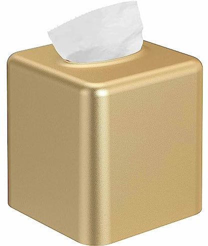 Tissue Box Cover, Square Metal Tissue Box Holder Modern Decor Facial Napkin Holder Tissue Box Dispenser for Bathroom Vanity Countertop, Living Room, Bedroom, Office - Gold