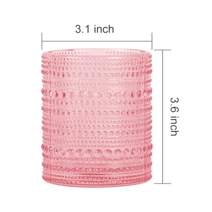 Pink Glass Toothbrush Holder, Bathroom Toothbrush Holder Set, 2pcs 10oz Tumbler Cup, Toothbrush and Toothpaste Holder with Gold Divider, Bathroom Storage Canisters Organizer for Decor