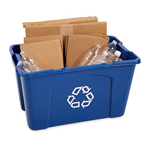 Rubbermaid Commercial Products, Recycling Bin/Box for Paper and Packaging, Stackable, 18 GAL, for Indoors/Outdoors/Garages/Homes/Commercial Facilities, Blue