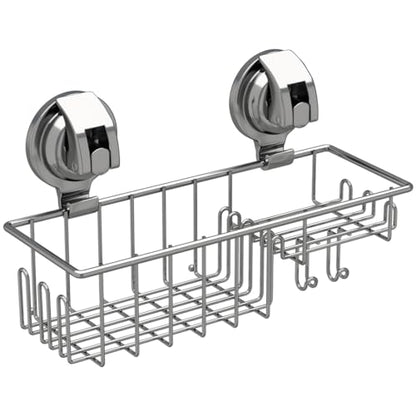 TESOT Suction Cup Shower Shelf, Shower Caddy Soap Dish with Hooks for Sponge, Rust Proof 304 Stainless Steel, Silver