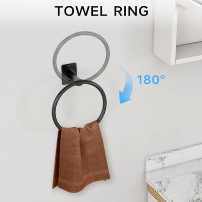 Black Bathroom Accessories Set, 4-Piece Bathroom Hardware Set | 24 inch Towel Bar, Towel Racks for Bathroom, Robe Towel Hooks, Toilet Paper Holder Wall Mounted