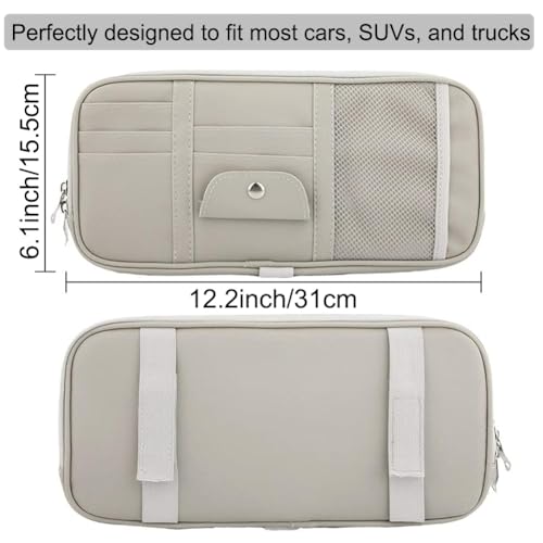 Car Sun Visor Organizer, Auto Interior Accessories Pocket Organizer - Car Truck SUV Storage Pouch Holder, with Multi-Pocket Net Zipper (Gray)