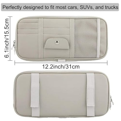 Car Sun Visor Organizer, Auto Interior Accessories Pocket Organizer - Car Truck SUV Storage Pouch Holder, with Multi-Pocket Net Zipper (Gray)