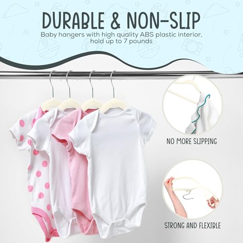 50 Premium Baby Velvet Hangers - 11.8" Non-Slip, Ultra-Slim Space-Saving Children Closet Hangers - 360° Swivel Hook, Strong & Durable Infant & Toddler Clothes Hangers for Wardrobe - Ivory