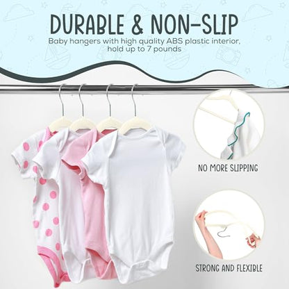 50 Premium Baby Velvet Hangers - 11.8" Non-Slip, Ultra-Slim Space-Saving Children Closet Hangers - 360° Swivel Hook, Strong & Durable Infant & Toddler Clothes Hangers for Wardrobe - Ivory