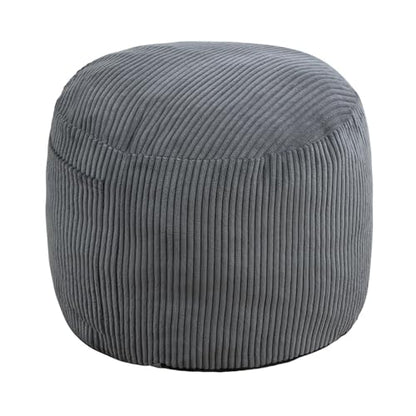 Round Stuffed Pouf Ottoman (Gray, 20" D x 20" W x 15" H) | Corduroy Foot Rest with Rebound Foam Filling, Furry and Fluffy Foot Stool Ottoman, Floor Poufs for Living Room