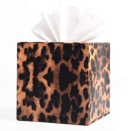 S Forever Home Decor Cube Tissue Box Holders PU Leather Square Tissue Box Cover (Leopard)